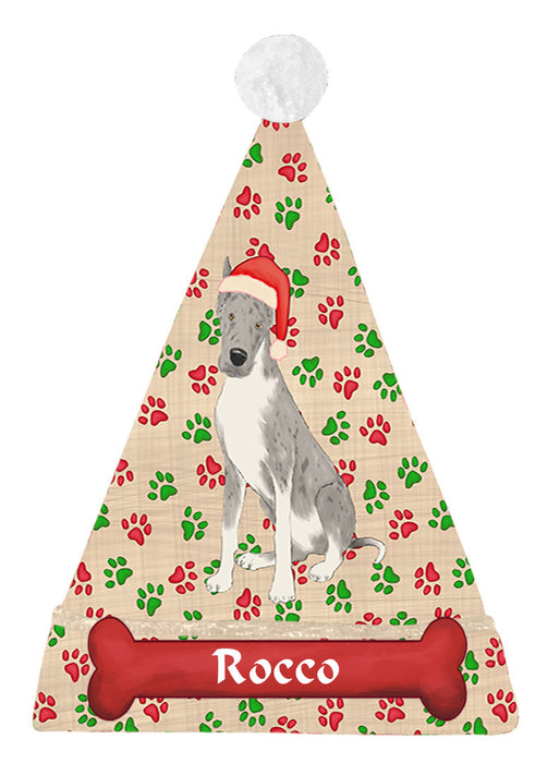 Pet Name Personalized Christmas Paw Print Great Dane Dogs Santa Hat