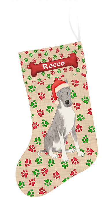 Pet Name Personalized Christmas Paw Print Great Dane Dogs Stocking