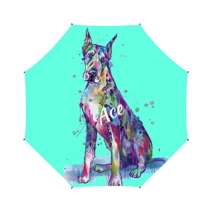 Custom Pet Name Personalized Watercolor Great Dane DogSemi-Automatic Foldable Umbrella