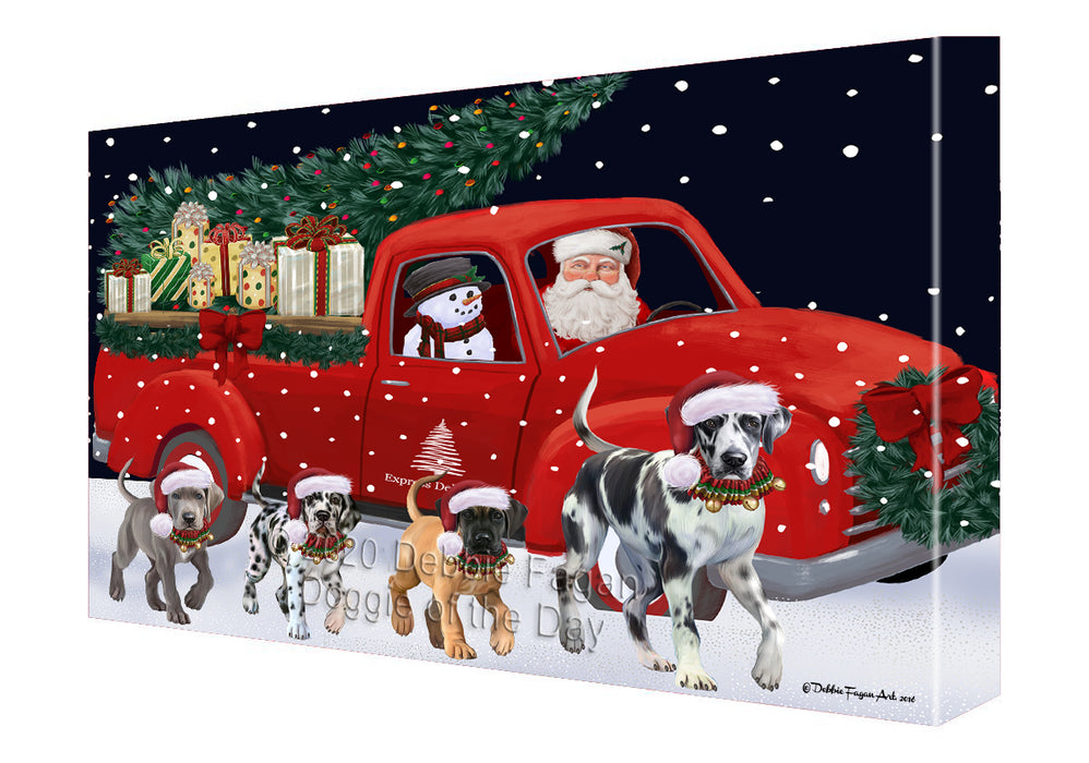 Christmas Express Delivery Red Truck Running Great Dane Dogs Canvas Print Wall Art Décor CVS146123