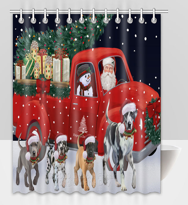 Christmas Express Delivery Red Truck Running Great Dane Dogs Shower Curtain Bathroom Accessories Decor Bath Tub Screens