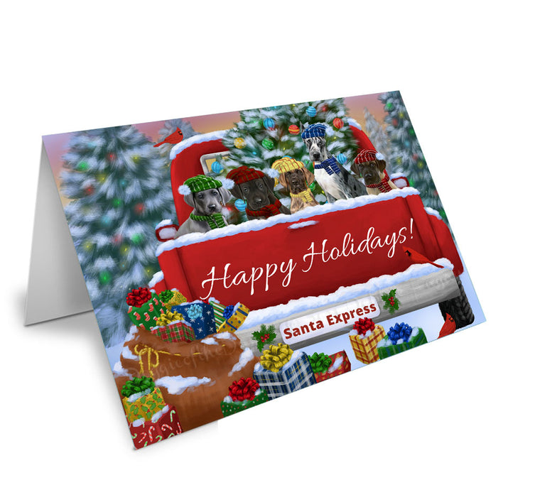 Christmas Red Truck Travlin Home for the Holidays Great Dane Dogs Handmade Artwork Assorted Pets Greeting Cards and Note Cards with Envelopes for All Occasions and Holiday Seasons