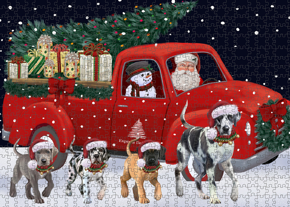 Christmas Express Delivery Red Truck Running Great Dane Dogs Puzzle with Photo Tin PUZL99712