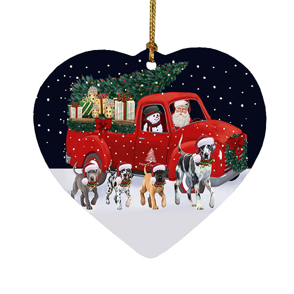 Christmas Express Delivery Red Truck Running Great Dane Dogs Heart Christmas Ornament RFPOR58095