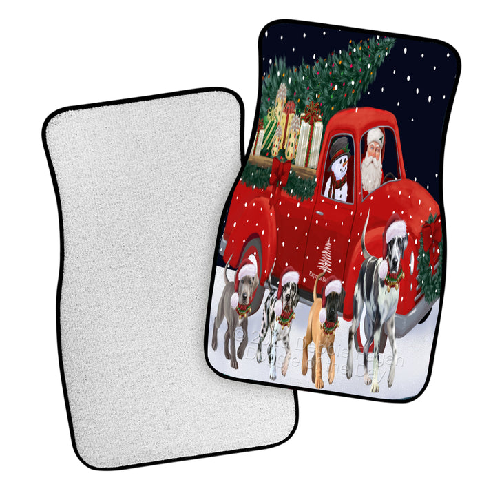 Christmas Express Delivery Red Truck Running Great Dane Dogs Polyester Anti-Slip Vehicle Carpet Car Floor Mats  CFM49489