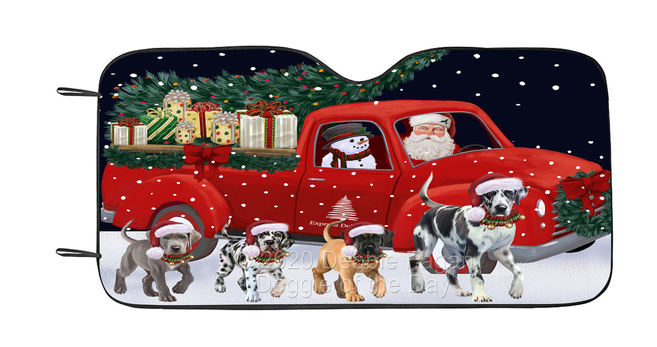 Christmas Express Delivery Red Truck Running Great Dane Dog Car Sun Shade Cover Curtain