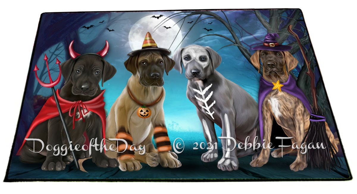 Happy Halloween Trick or Treat Great Dane Dogs Indoor/Outdoor Welcome Floormat - Premium Quality Washable Anti-Slip Doormat Rug FLMS58384