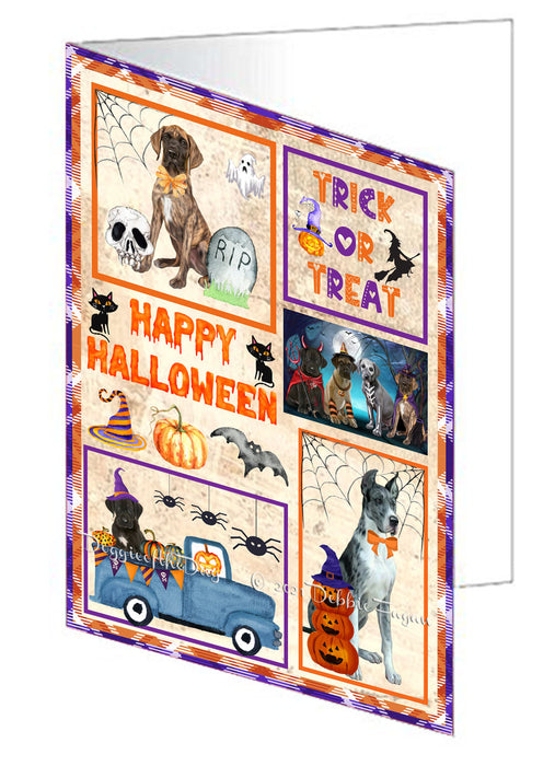 Happy Halloween Trick or Treat Great Dane Dogs Handmade Artwork Assorted Pets Greeting Cards and Note Cards with Envelopes for All Occasions and Holiday Seasons GCD76508