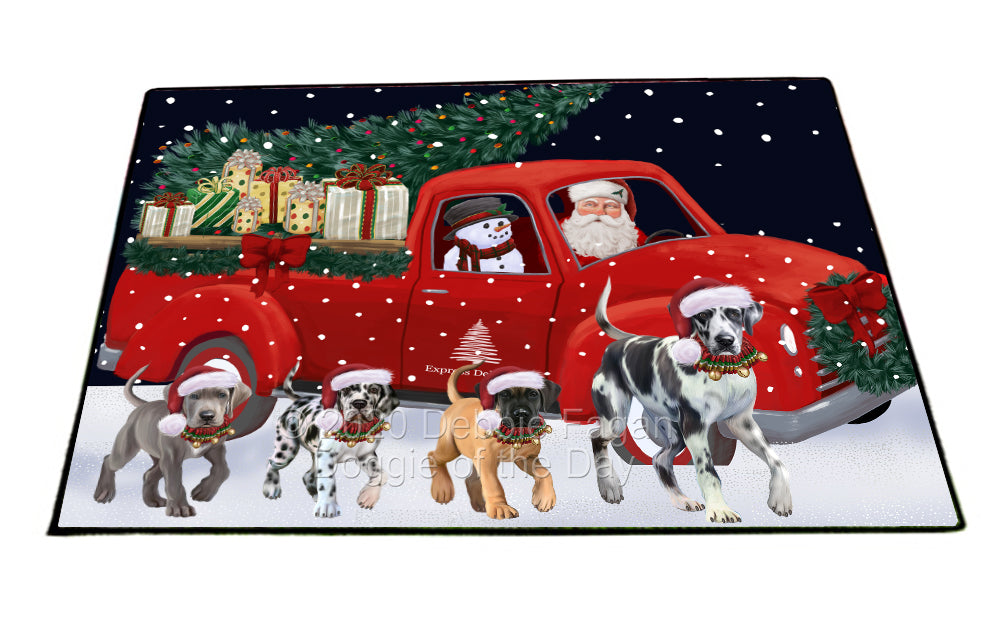 Christmas Express Delivery Red Truck Running Great Dane Dogs Indoor/Outdoor Welcome Floormat - Premium Quality Washable Anti-Slip Doormat Rug FLMS56632