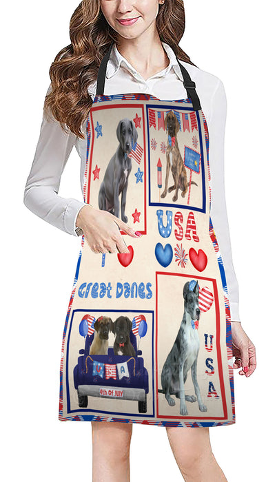 4th of July Independence Day I Love USA Great Dane Dogs Apron - Adjustable Long Neck Bib for Adults - Waterproof Polyester Fabric With 2 Pockets - Chef Apron for Cooking, Dish Washing, Gardening, and Pet Grooming