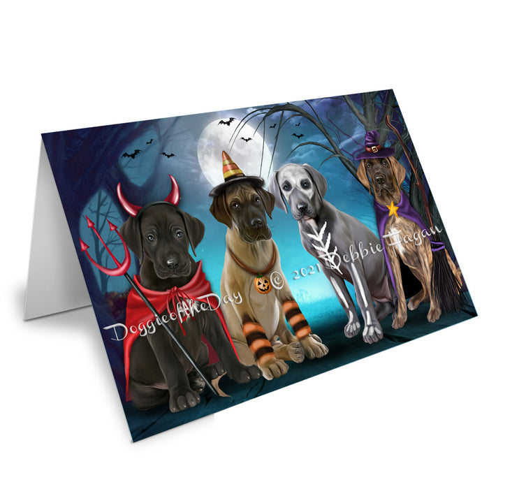 Happy Halloween Trick or Treat Great Dane Dogs Handmade Artwork Assorted Pets Greeting Cards and Note Cards with Envelopes for All Occasions and Holiday Seasons GCD76757