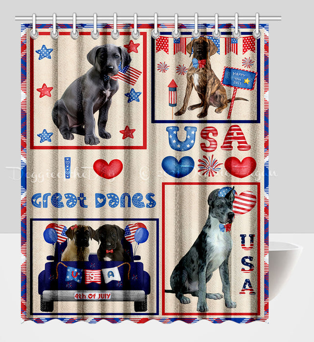 4th of July Independence Day I Love USA Great Dane Dogs Shower Curtain Pet Painting Bathtub Curtain Waterproof Polyester One-Side Printing Decor Bath Tub Curtain for Bathroom with Hooks