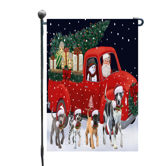 Christmas Express Delivery Red Truck Running Great Dane Dogs Garden Flag GFLG66469