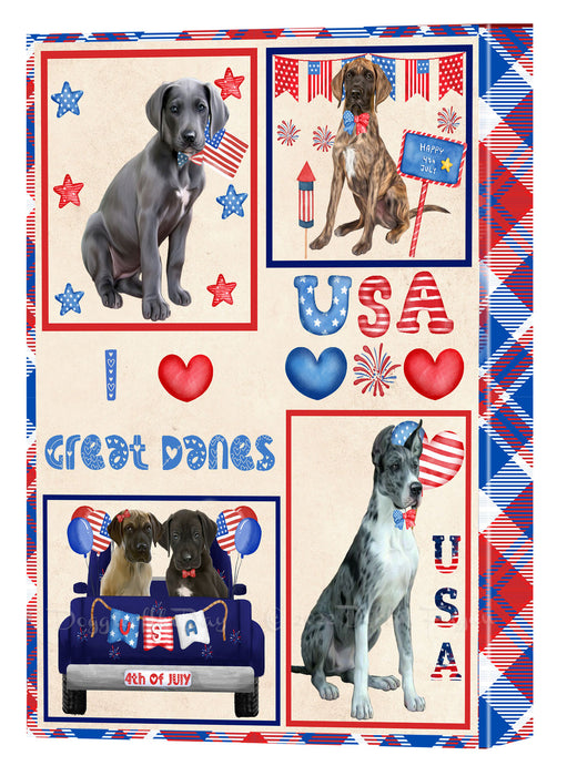 4th of July Independence Day I Love USA Great Dane Dogs Canvas Wall Art - Premium Quality Ready to Hang Room Decor Wall Art Canvas - Unique Animal Printed Digital Painting for Decoration