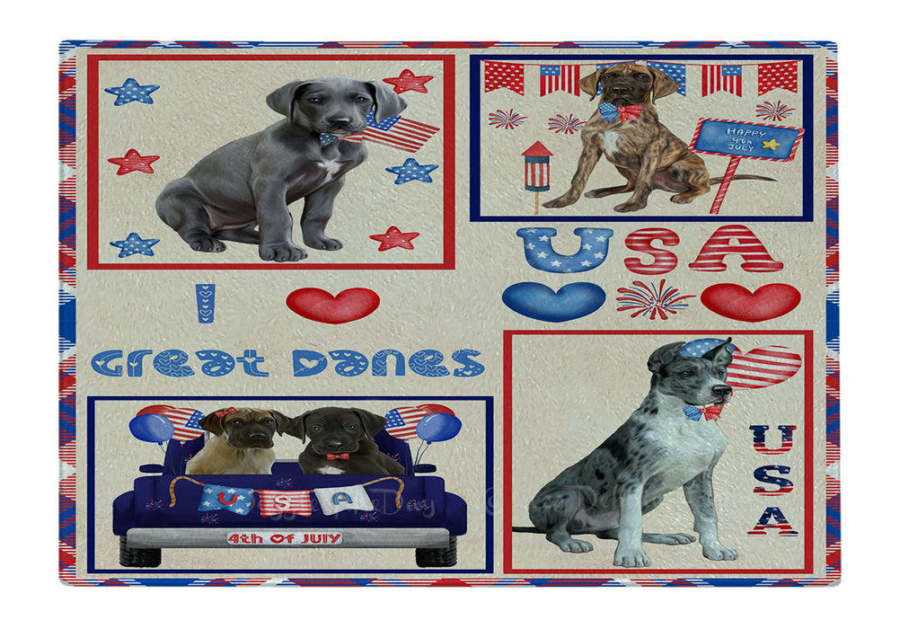 4th of July Independence Day I Love USA Great Dane Dogs Cutting Board - For Kitchen - Scratch & Stain Resistant - Designed To Stay In Place - Easy To Clean By Hand - Perfect for Chopping Meats, Vegetables