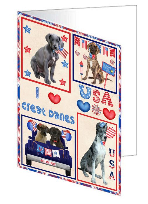 4th of July Independence Day I Love USA Great Dane Dogs Handmade Artwork Assorted Pets Greeting Cards and Note Cards with Envelopes for All Occasions and Holiday Seasons