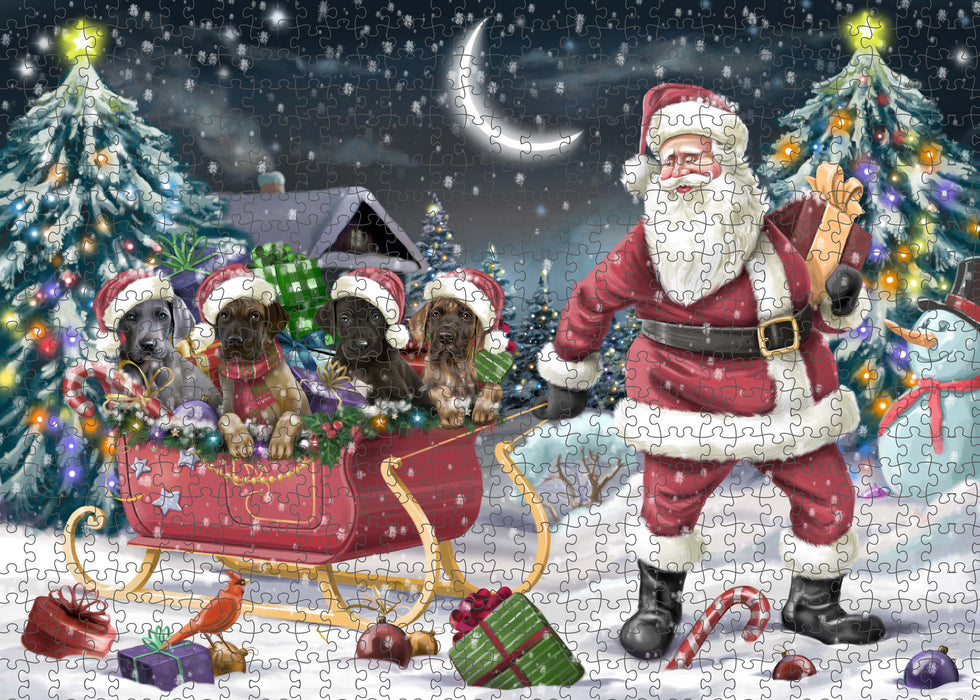 Christmas Santa Sled Great Dane Dogs Portrait Jigsaw Puzzle for Adults Animal Interlocking Puzzle Game Unique Gift for Dog Lover's with Metal Tin Box