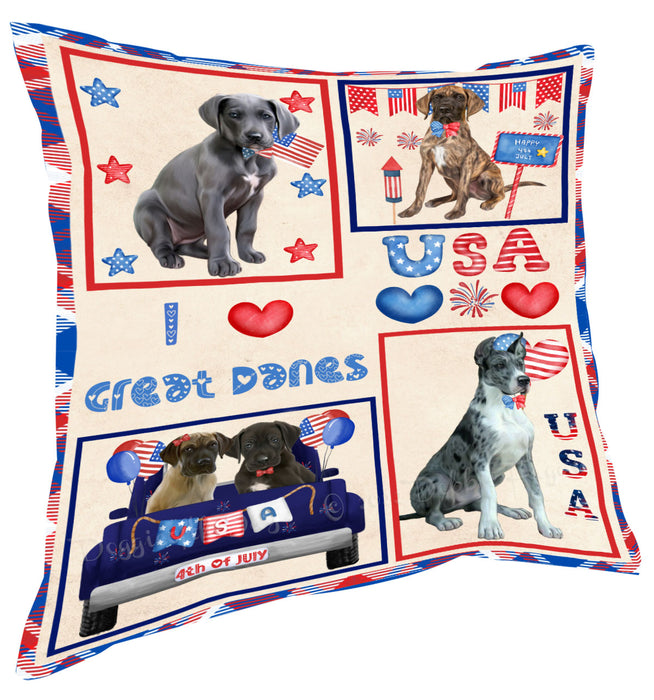 4th of July Independence Day I Love USA Great Dane Dogs Pillow with Top Quality High-Resolution Images - Ultra Soft Pet Pillows for Sleeping - Reversible & Comfort - Ideal Gift for Dog Lover - Cushion for Sofa Couch Bed - 100% Polyester