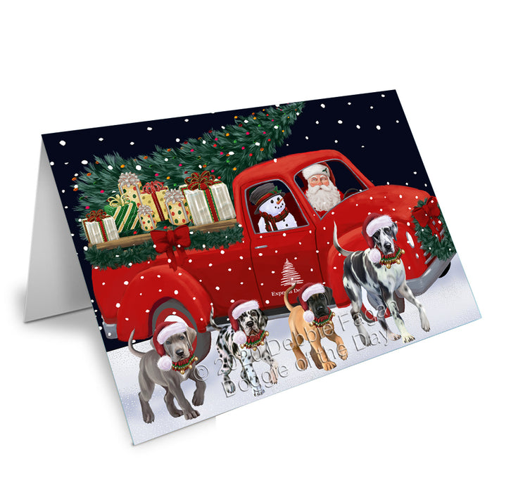 Christmas Express Delivery Red Truck Running Great Dane Dogs Handmade Artwork Assorted Pets Greeting Cards and Note Cards with Envelopes for All Occasions and Holiday Seasons GCD75149
