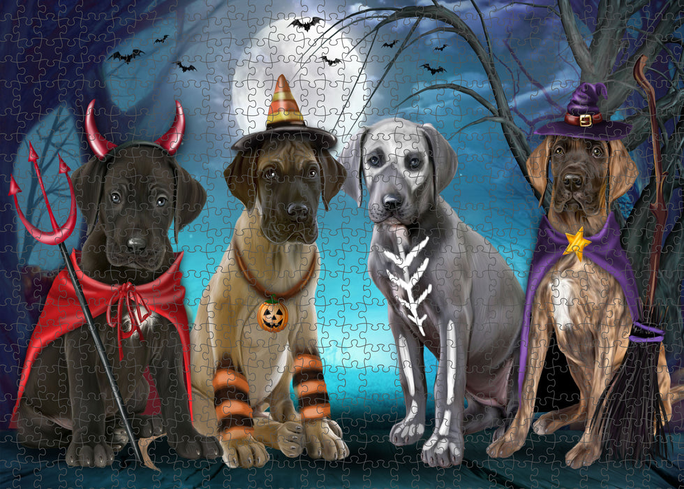 Happy Halloween Trick or Treat Great Dane Dogs Portrait Jigsaw Puzzle for Adults Animal Interlocking Puzzle Game Unique Gift for Dog Lover's with Metal Tin Box