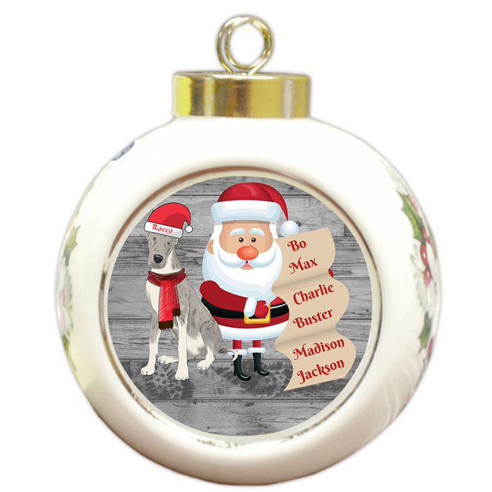 Custom Personalized Santa with Great Dane Dog Christmas Round Ball Ornament