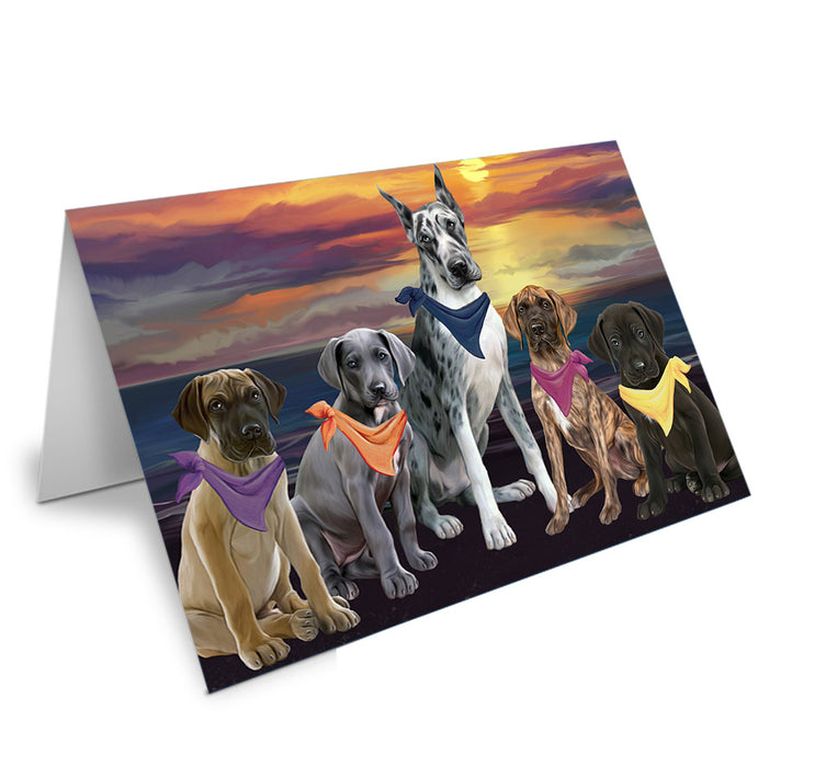 Family Sunset Portrait Great Danes Dog Handmade Artwork Assorted Pets Greeting Cards and Note Cards with Envelopes for All Occasions and Holiday Seasons GCD54803