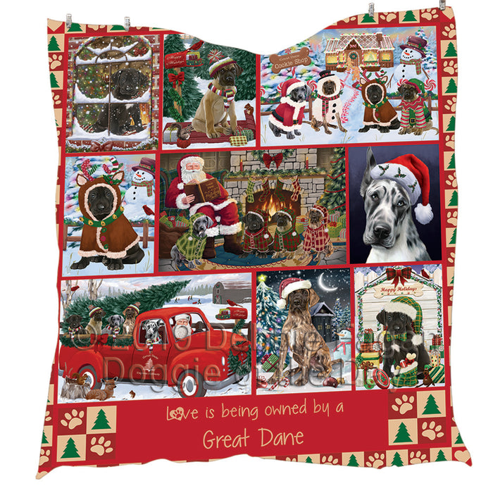 Love is Being Owned Christmas Great Dane Dogs Quilt
