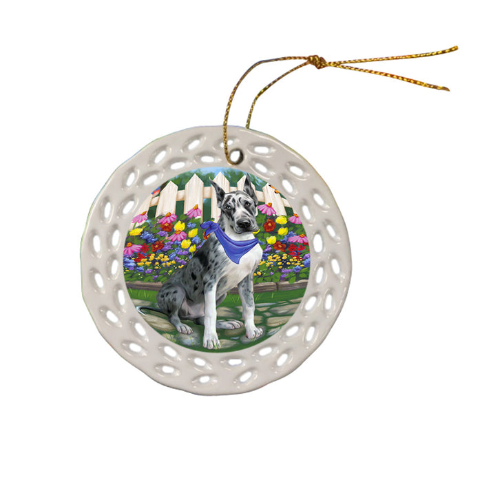 Spring Floral Great Dane Dog Ceramic Doily Ornament DPOR49884