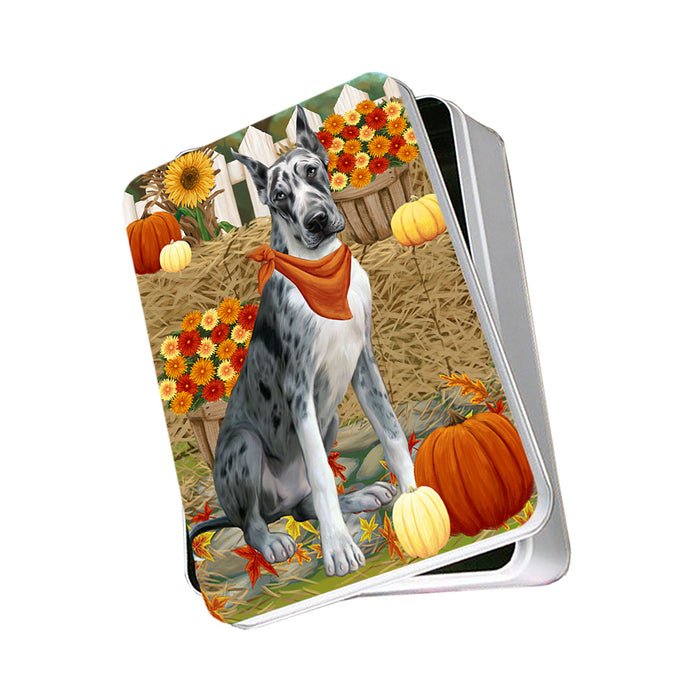 Fall Autumn Greeting Great Dane Dog with Pumpkins Photo Storage Tin PITN50757