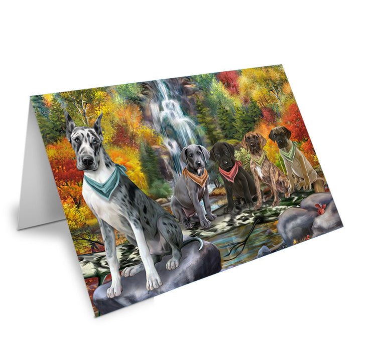 Scenic Waterfall Great Danes Dog Handmade Artwork Assorted Pets Greeting Cards and Note Cards with Envelopes for All Occasions and Holiday Seasons GCD54524