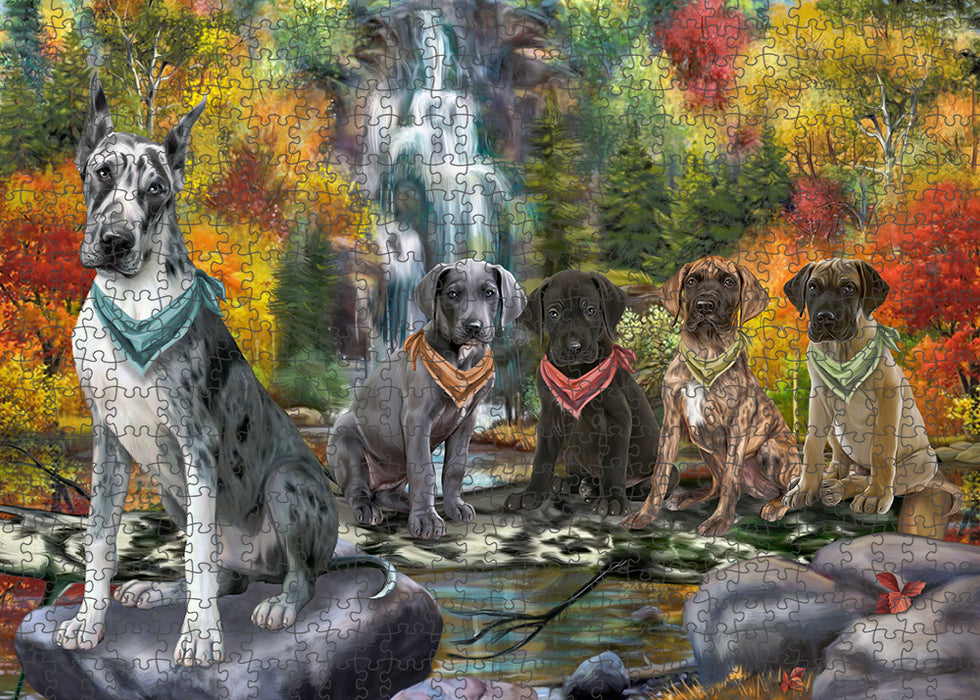 Scenic Waterfall Great Danes Dog Puzzle with Photo Tin PUZL54357