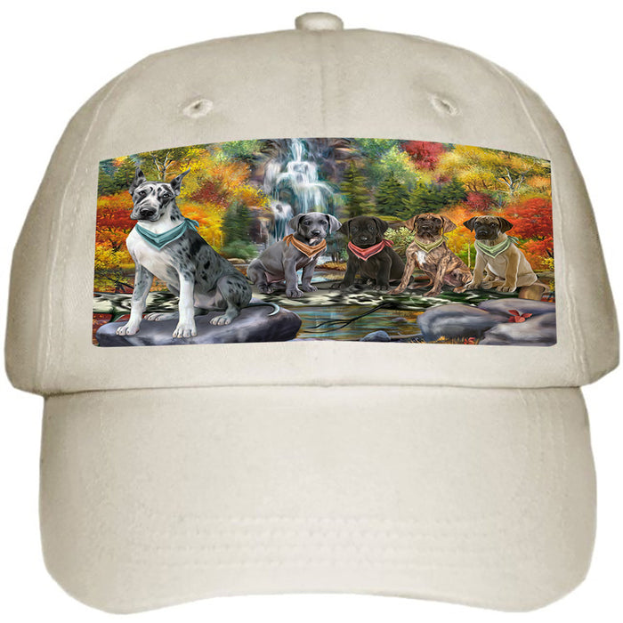 Scenic Waterfall Great Danes Dog Ball Hat Cap HAT54228