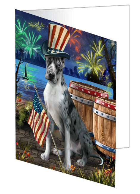 4th of July Independence Day Fireworks Great Dane Dog at the Lake Handmade Artwork Assorted Pets Greeting Cards and Note Cards with Envelopes for All Occasions and Holiday Seasons GCD56945
