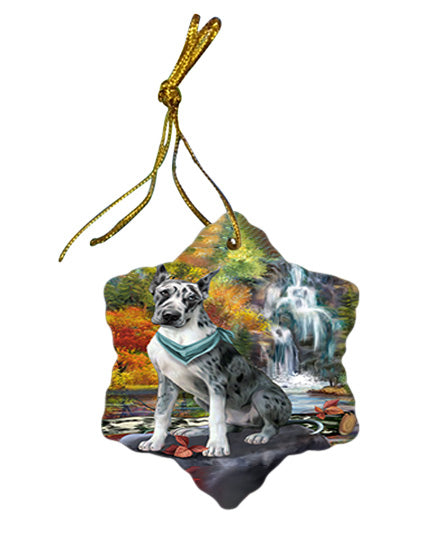 Scenic Waterfall Great Dane Dog Star Porcelain Ornament SPOR50158