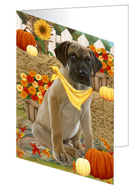 Fall Autumn Greeting Great Dane Dog with Pumpkins Handmade Artwork Assorted Pets Greeting Cards and Note Cards with Envelopes for All Occasions and Holiday Seasons GCD56303