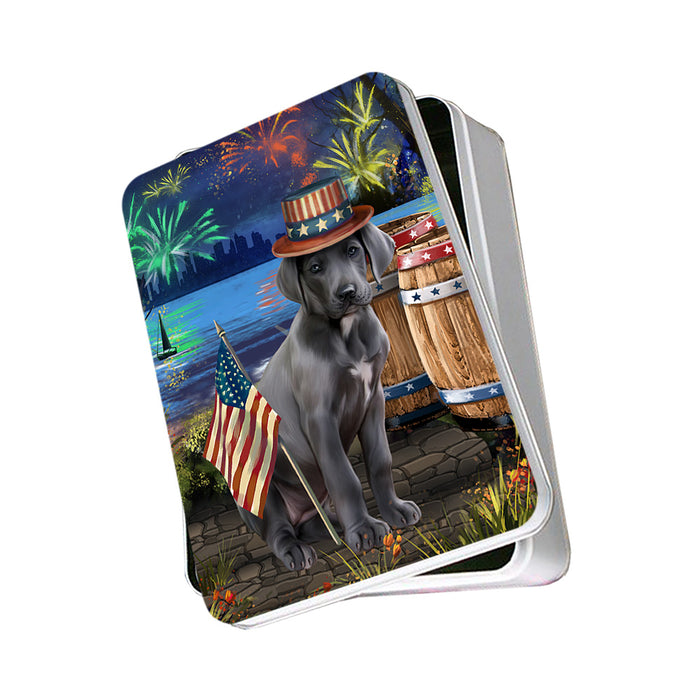 4th of July Independence Day Fireworks Great Dane Dog at the Lake Photo Storage Tin PITN50973