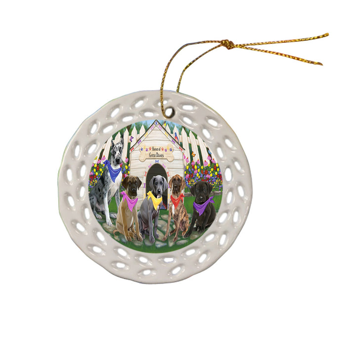 Spring Dog House Great Danes Dog Ceramic Doily Ornament DPOR49885