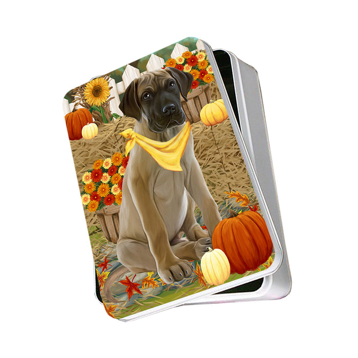 Fall Autumn Greeting Great Dane Dog with Pumpkins Photo Storage Tin PITN50758