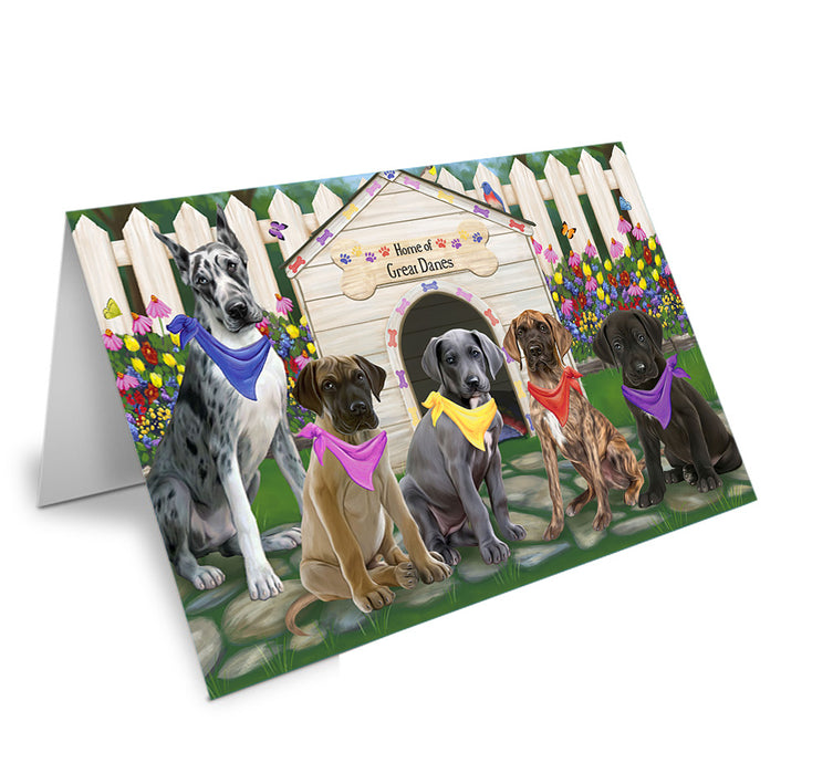 Spring Dog House Great Danes Dog Handmade Artwork Assorted Pets Greeting Cards and Note Cards with Envelopes for All Occasions and Holiday Seasons GCD53684