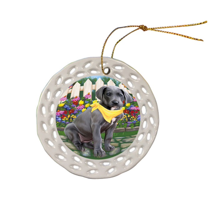 Spring Floral Great Dane Dog Ceramic Doily Ornament DPOR49886