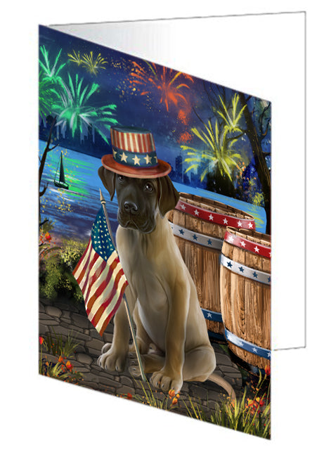 4th of July Independence Day Fireworks Great Dane Dog at the Lake Handmade Artwork Assorted Pets Greeting Cards and Note Cards with Envelopes for All Occasions and Holiday Seasons GCD56951