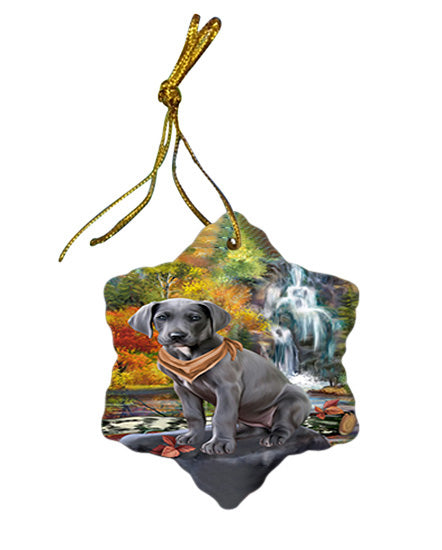 Scenic Waterfall Great Dane Dog Star Porcelain Ornament SPOR50159