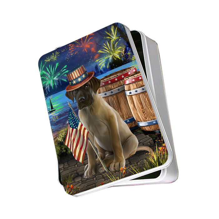 4th of July Independence Day Fireworks Great Dane Dog at the Lake Photo Storage Tin PITN50974