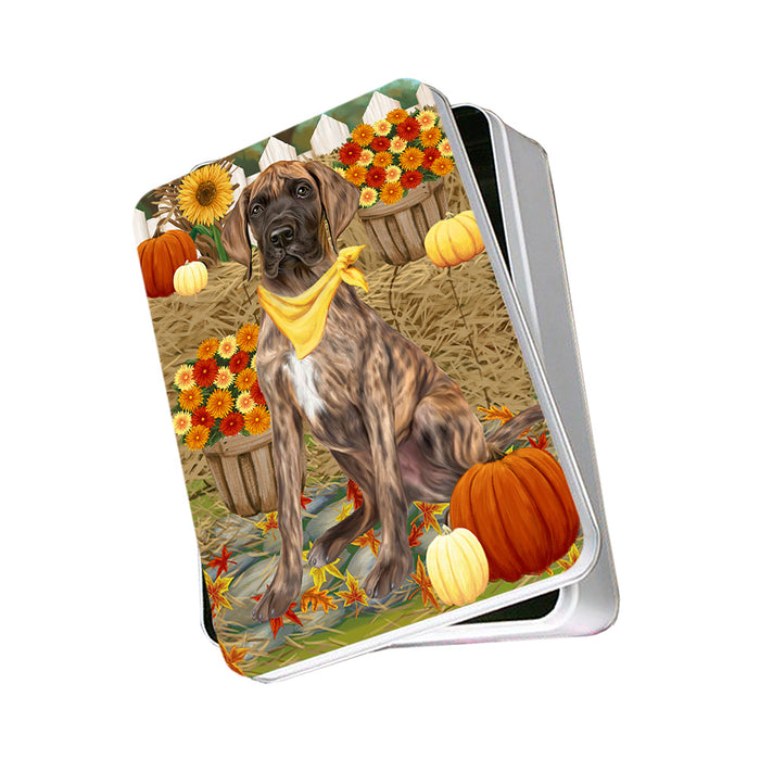 Fall Autumn Greeting Great Dane Dog with Pumpkins Photo Storage Tin PITN50759