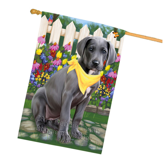 Spring Floral Great Dane Dog House Flag FLG49851