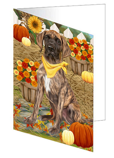 Fall Autumn Greeting Great Dane Dog with Pumpkins Handmade Artwork Assorted Pets Greeting Cards and Note Cards with Envelopes for All Occasions and Holiday Seasons GCD56306