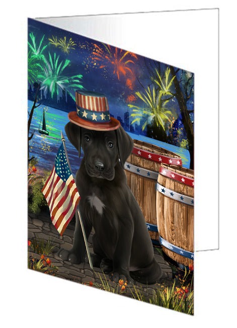 4th of July Independence Day Fireworks Great Dane Dog at the Lake Handmade Artwork Assorted Pets Greeting Cards and Note Cards with Envelopes for All Occasions and Holiday Seasons GCD56954