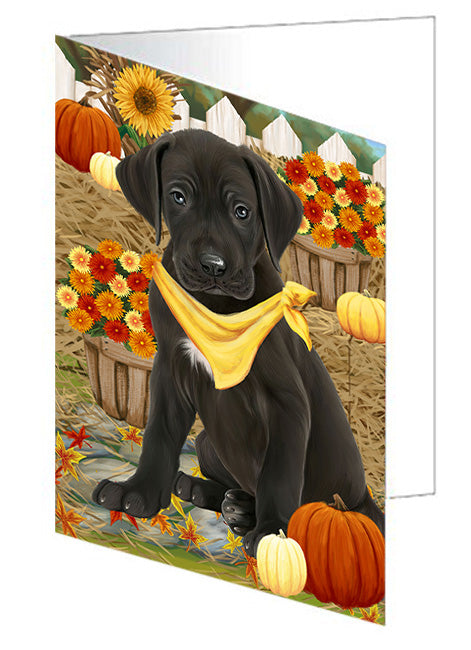 Fall Autumn Greeting Great Dane Dog with Pumpkins Handmade Artwork Assorted Pets Greeting Cards and Note Cards with Envelopes for All Occasions and Holiday Seasons GCD56309