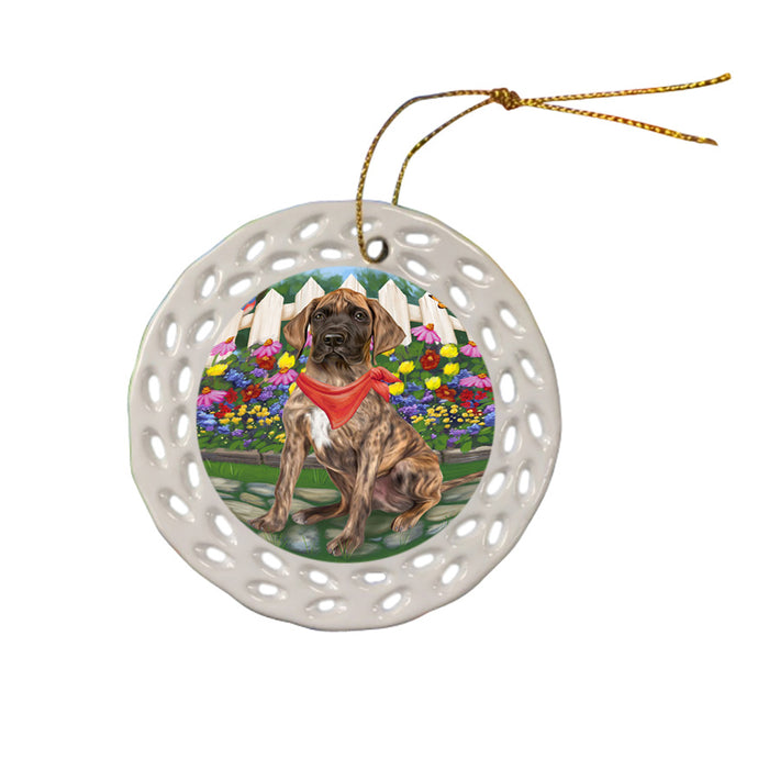 Spring Floral Great Dane Dog Ceramic Doily Ornament DPOR49887