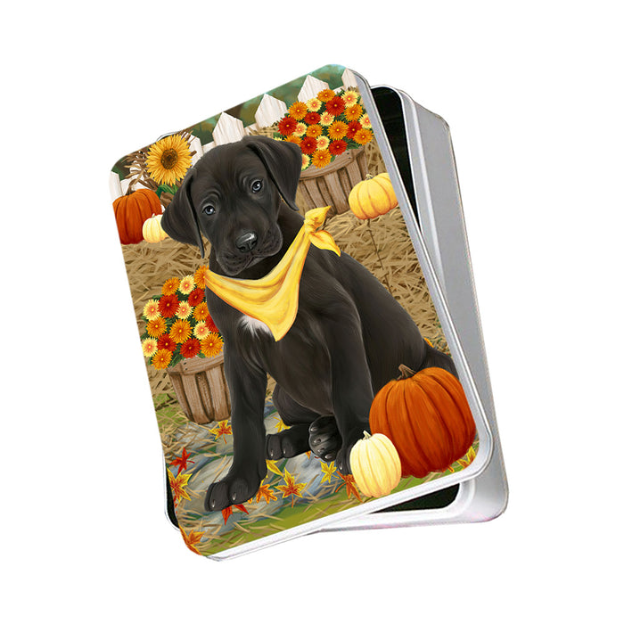 Fall Autumn Greeting Great Dane Dog with Pumpkins Photo Storage Tin PITN50760